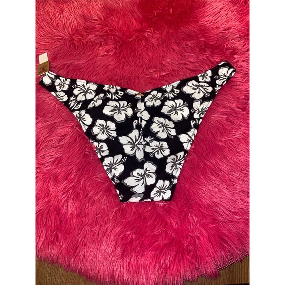 PINK Victorias Secret Nwt Black Floral V‎ Front Sexy Itsy Swim Bikini Bottom XXL - Picture 2 of 3